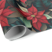ダークムーディポインセチアフローラウィンターホリデイ ラッピングペーパー (ロールコーナー)