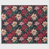 ダークムーディポインセチアフローラウィンターホリデイ ラッピングペーパー (フラット)