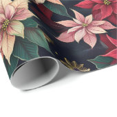 ダークムーディポインセチアフローラウィンターホリデイ ラッピングペーパー (ロールコーナー)