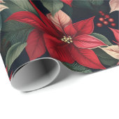 ダークムーディポインセチアフローラウィンターホリデイ ラッピングペーパー (ロールコーナー)