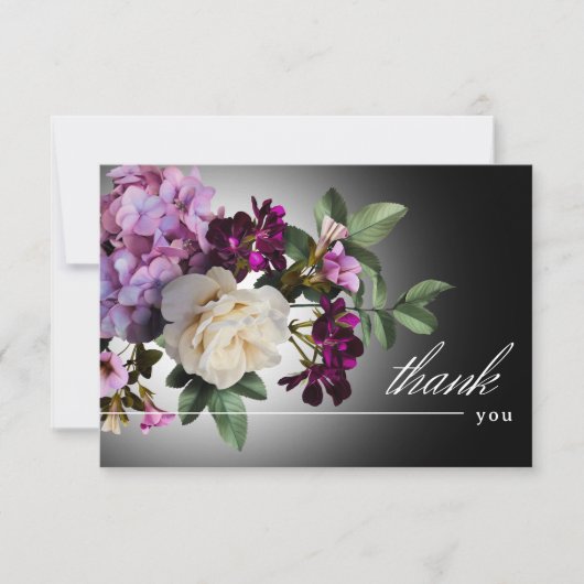 ダークムーディミッドナイトパープルフローラロマ結婚ンス サンキューカード (正面)
