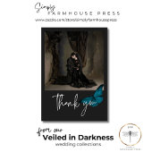 ダークムーディミニマルーティール(緑がかった色)ブルー結婚フォト サンキューカード