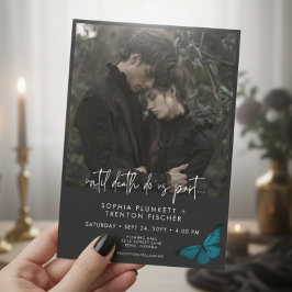 ダークムーディミニマルーティール(緑がかった色)モスフォト結婚ズ 招待状