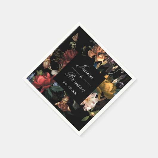 ダークムーディロマンチックフローラオランダパインターリー結婚ズ スタンダードカクテルナプキン (角)