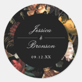 ダークムーディロマンチックフローラオランダパインターリー結婚ズ ラウンドシール (正面)