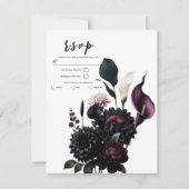 ダークムーディロマンチックフローラホワイトウェディングRSVP 招待状 (正面)