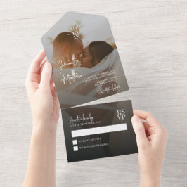 ダークムーディロマンチック結婚ミニマル記念日 オールインワン招待状