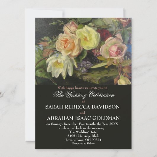 ダークムーディロマンチック絵画アンティークトレ結婚ーズ 招待状 (正面)