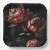 ダークムーディロマンチック花模様ブライダルシャワー ペーパープレート (正面)