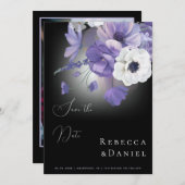 ダークムーディロマンチック薄紫ラベンダー結婚フローラ 招待状 (正面/裏面)