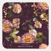 ダークムーディロマンティックバーガンディブライダルシャワー スクエアシール (正面)