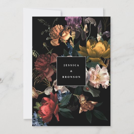 ダークムーディロマンティックフローラオランダパインタリーメニュー 招待状 (裏面)