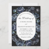 ダークムーディロマンティックブルーフローラ結婚式招待状 招待状 (正面)