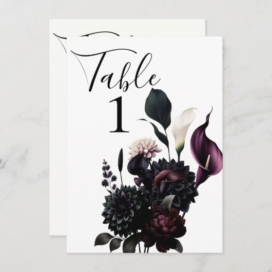 ダークムーディロマン結婚フローラのテーブル番号 招待状 (正面/裏面)