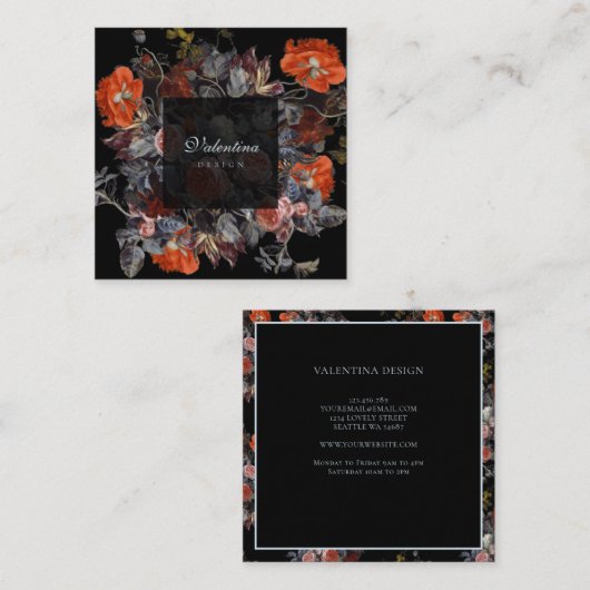 ダークムーディヴィンテージフローラブーケ名刺2 スクエア名刺 (正面/裏面)