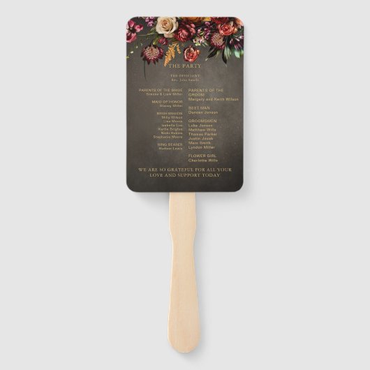 ダークムーディーはっきりしたワイルドフラワー結婚式 プログラム ハンドファン (裏面)