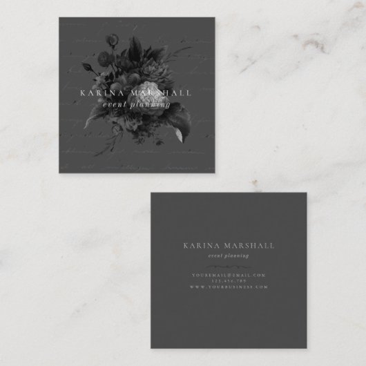 ダークムーディーグレーロマンティックフローラ スクエア名刺 (正面/裏面)