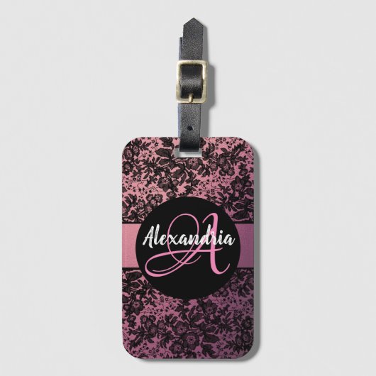 ダークムーディーズフローラオンピンクモノグラム ラゲッジタグ (正面縦)