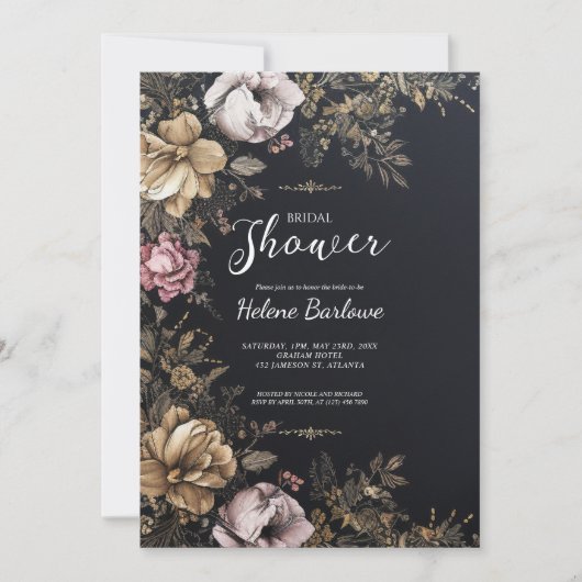 ダークムーディーズフローラゴシックブライダルシャワー 招待状 (正面)