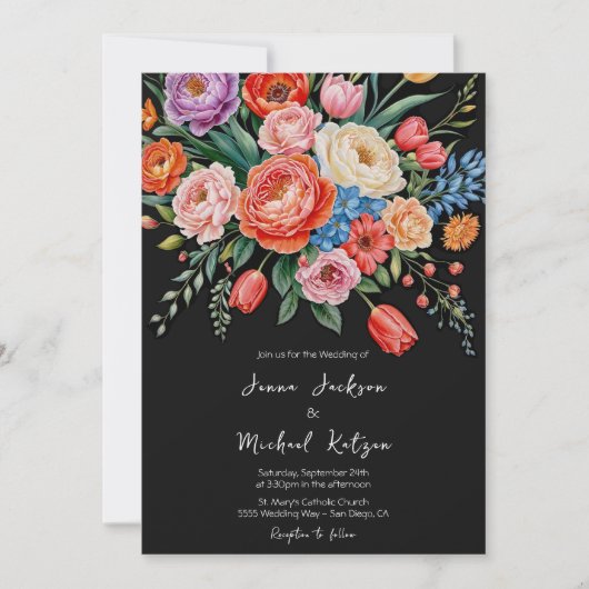 ダークムーディーズフローラスチルライフエレガントな結婚式 招待状 (正面)