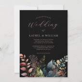 ダークムーディーズフローラブラックエレガントな結婚式 招待状 (正面)