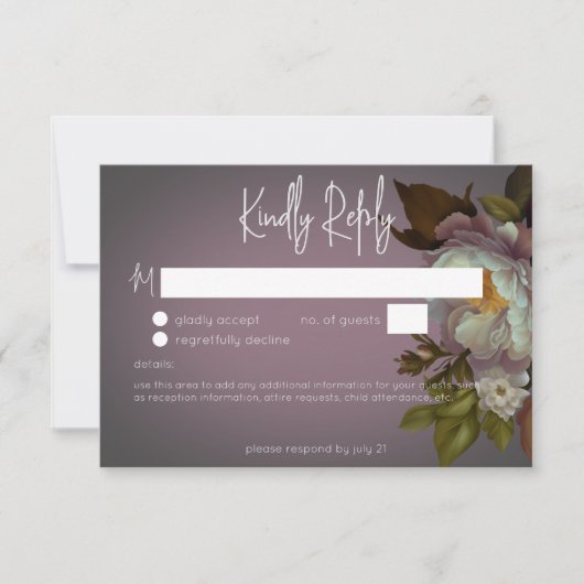 ダークムーディーズモダンフローラ結婚ズNo Dinner 出欠カード (正面)