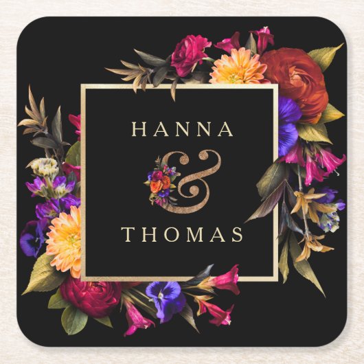 ダークムーディーズ秋結婚フローラ スクエアペーパーコースター (正面)