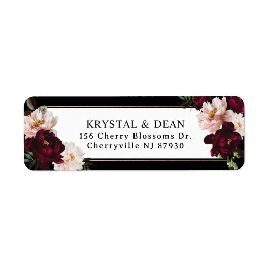 ダークムーディーバレンシアピンクの花の返送先住所ラベル ラベル (正面)