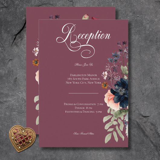 ダークムーディーバーガンディオーバルフラワーの結婚式の披露宴 エンクロージャーカード