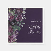 ダークムーディーパープルフラワーブライダルシャワー スタンダードカクテルナプキン (正面)