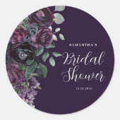 ダークムーディーパープルフラワーブライダルシャワー ラウンドシール (正面)