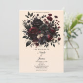 ダークムーディーフラワーズ エレガントフラル クリームウェディング 招待状 (スタンド正面)