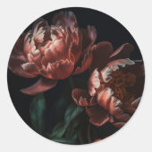 ダークムーディーロマンティックフラワーズ ブライダルシャワー ラウンドシール (正面)