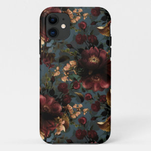 ダークムーディー花模様アンティークフラワーゴシック iPhone 11 ケース