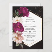ダークムーディ明るい赤紫色赤面牡丹フローラ結婚ズ 招待状 (正面)