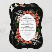 ダークムーディ結婚式招待状QRコードボタニカル 招待状 (正面/裏面)