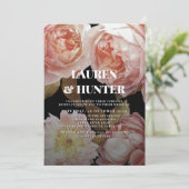 ダークムーディ赤面ピンクフローラボタニカル結婚の請求書 招待状 (スタンド正面)