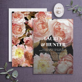 ダークムーディ赤面ピンクフローラボタニカル結婚の請求書 招待状