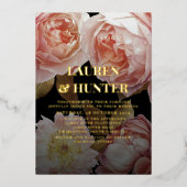 ダークムーディ赤面ピンクボタニッ結婚クス金ゴールド 箔招待状 (正面)