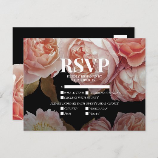 ダークムーディ赤面ピンクミールの選択肢ウェディングRSVP インビテーションポストカード (正面/裏面)