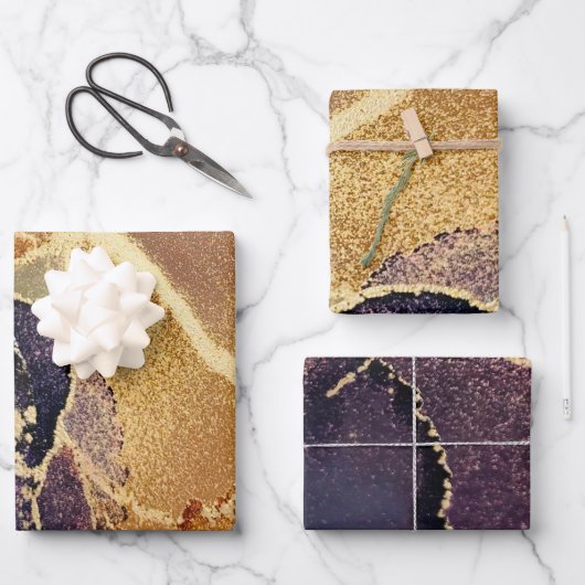 ダークムーディ金ゴールドパープル抽象芸術 ラッピングペーパーシート (正面)