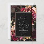 ダークムーディ開花オランダオールドマスターズ結婚ブラック 招待状 (正面)