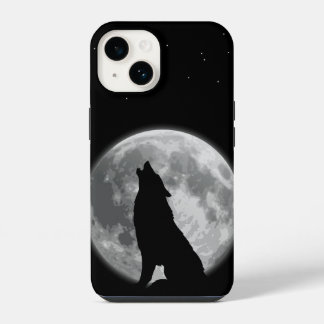 ダークムーンと遠吠えするオオカミ ゴシックの夜空アート iPhone 14ケース