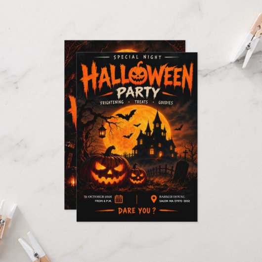 ダークムーンハロウィンパーティー招待状 招待状 (正面/裏面インサイチュ)