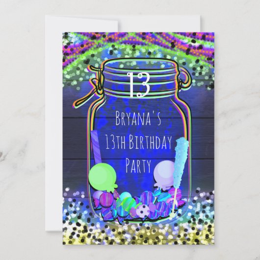 ダークメイソンの瓶の中のキャンディグローパーティの招待状 招待状 (正面)