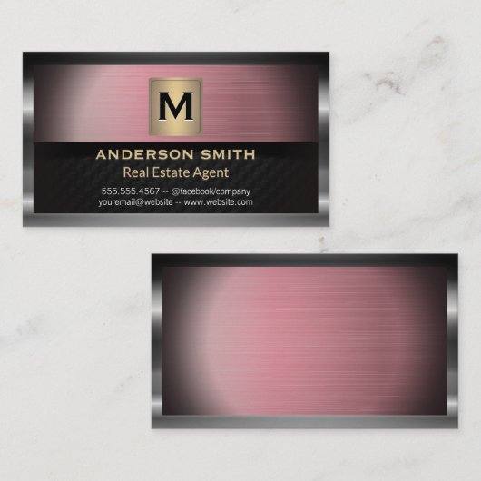 ダークメタリックフレーム | ピンク色のメタリック背景 名刺 (正面/裏面)