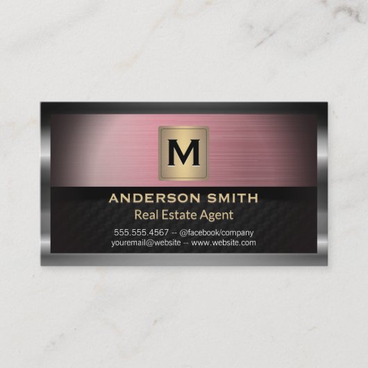 ダークメタリックフレーム | ピンク色のメタリック背景 名刺 (正面)