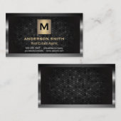 ダークメタリックフレーム |幾何学模様の背景 名刺 (正面/裏面)