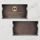 ダークメタリックフレーム |茶色のテクスチャの背景 名刺 (正面/裏面)