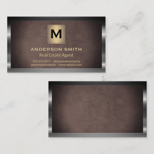 ダークメタリックフレーム |茶色のテクスチャの背景 名刺 (正面/裏面)